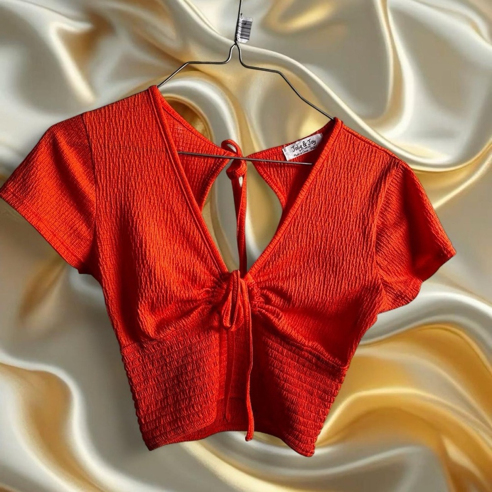 Jolie & Joy Vibrant Orange Tie-Back Crop Top